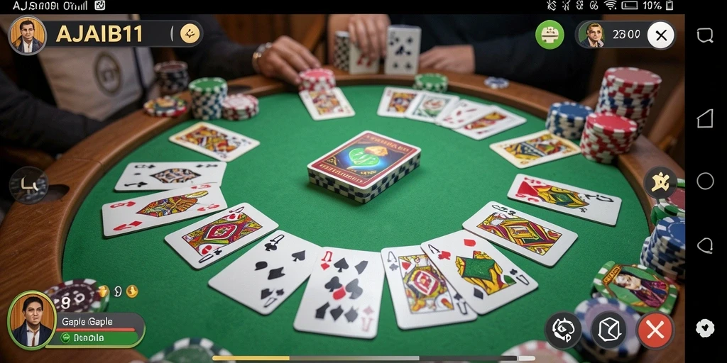 Screenshot gameplay AJAIB11 menunjukkan suasana seru permainan Gaple.