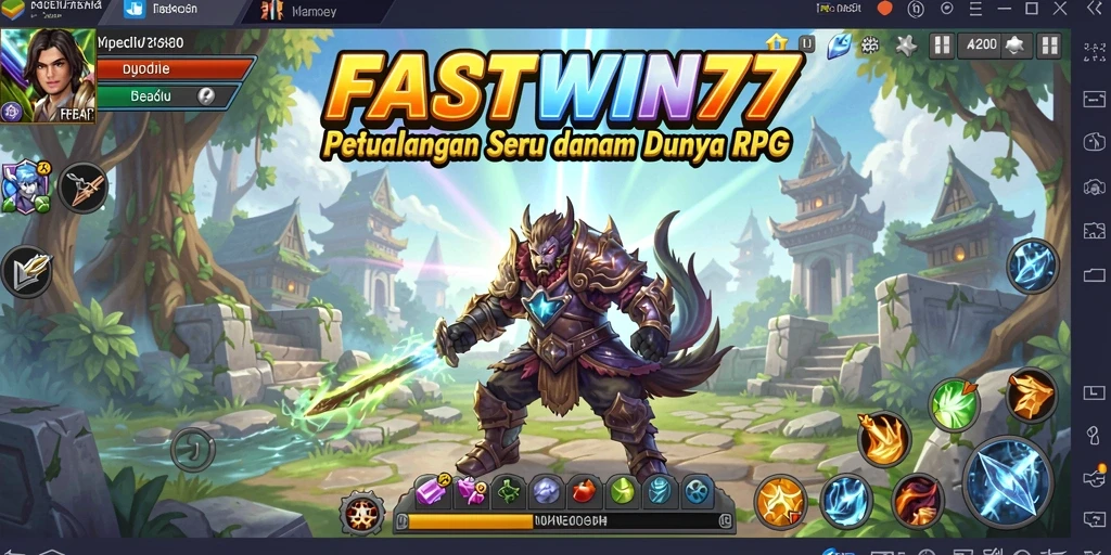 Screenshot utama FASTWIN77 yang menampilkan aksi pertempuran RPG.