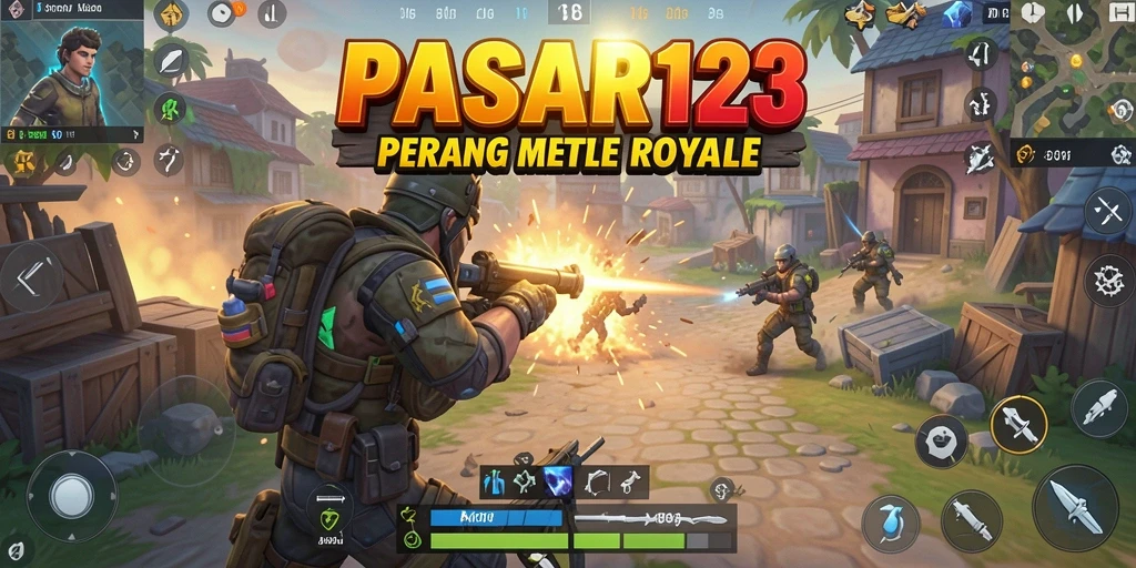 Screenshot PASAR123 menunjukkan aksi seru di arena pertempuran Battle Royale.
